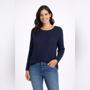 Talbots Womens Navy Knit Pullover Crew Neck Sweater XL Cotton Nylon Waves Leaf